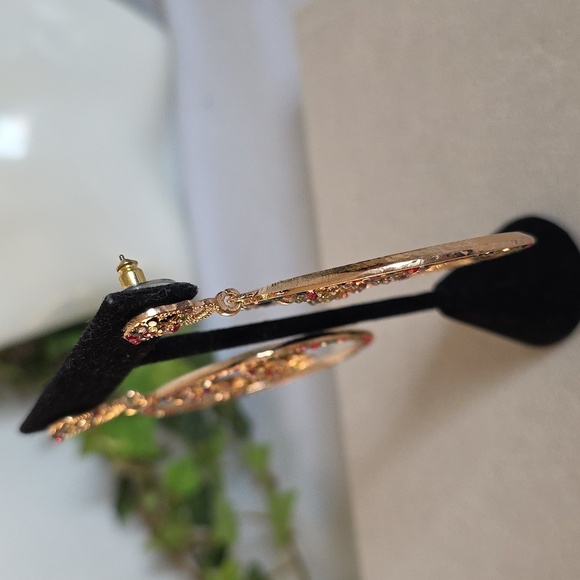 Large Statement Gold Multi Color Hoop Earrings With Skulls - Picture 7 of 8